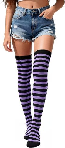 Thigh High Socks for Women Crazy Striped Over The Knee High Socks Funny Party Halloween Costume Long Stockings in Saudi Arabia