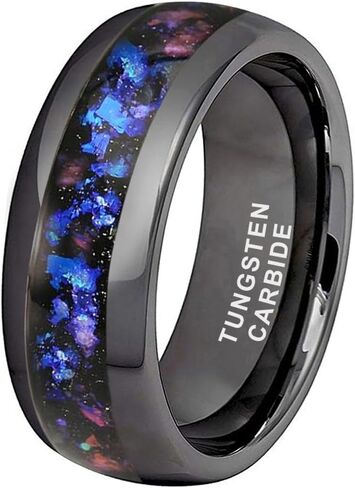 8mm Silver/Black/Gunmetal Tungsten Rings for Men Women Orion Nebula Opal Galaxy Fragment Inlay Fashion Jewelry Engagement Wedding Promise Band Polished Shiny Comfort Fit in Kuwait
