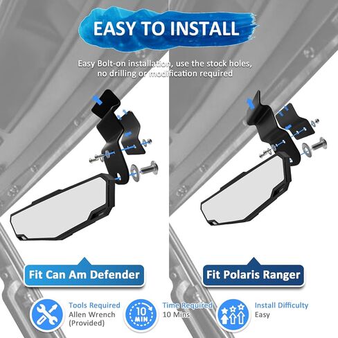 Wsays Center Rear View Mirror Racing Off-Road mirror Compatible with Polaris Ranger 570 900 1000/Crew XP 1000/Crew 2015-2025 Fit Can Am Defender in Saudi Arabia