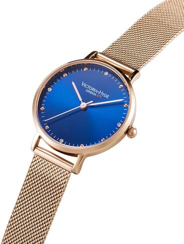 VICTORIA HYDE Big Face Women Wristwatches Rose Gold Japanese Quartz Ladies Watch with Metal Mesh Band-Blue/Mesh Band in Saudi Arabia