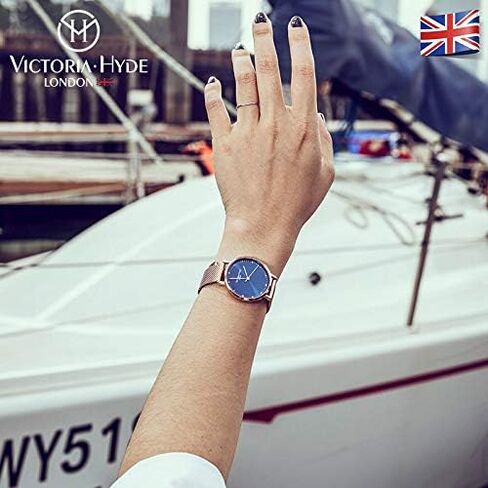 VICTORIA HYDE Big Face Women Wristwatches Rose Gold Japanese Quartz Ladies Watch with Metal Mesh Band-Blue/Mesh Band in Saudi Arabia