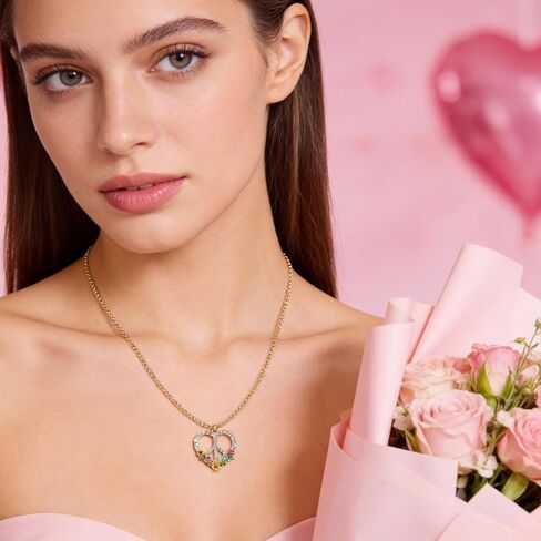 السلام علامة القلب تشيكوسلوفاكيا بدايات جديدة لوتس قلادة للنساء، القلب قلادة القلائد زهرة الماس زركونيا الحب قلادة، الفضة روز الذهب سلسلة عيد ميلاد عيد الحب هدايا المجوهرات in Kuwait