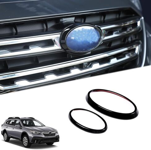 زخرفة حلقية للشعارات الخلفية الأمامية لملحقات S-ubaru Outback 2021-2024 2025، غطاء تزيين شارة أمامية ABS بشعار شبكي خلفي قطعتين (أسود غير لامع) in Saudi Arabia
