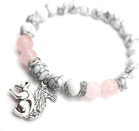 Animal Stretch Bracelet Surrounded With White Turquoise And Rose Quartz Gemstones. in Saudi Arabia