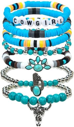 Fuqimanman2020 Western Cowgirl Stretch Stackable Bracelets for Women Beaded Heishi Howdy Rodeo Cowboy Hat Boots Y2K Party Bohemian Jewelry in Saudi Arabia