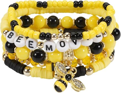 Caiyao Boho Heishi Surfer Friendship Bracelets Set Cute Cartoon Multilayer Bee Sunflower Animals Ploymer Clay Beaded Stackable Stretch Bracelets for Women Summer Beach Holiday Preppy Jewelry Gifts in Saudi Arabia