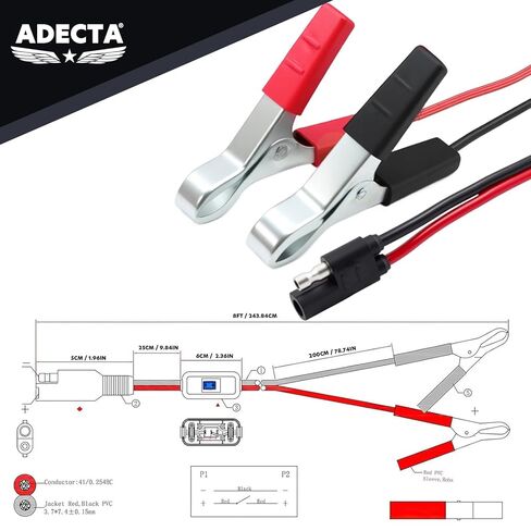 حزام أسلاك 8FT 16AWG SAE مع مفتاح تشغيل/إيقاف 12 فولت ومشابك تمساح لأجزاء أسلاك الرش والجرارات وATV وUTV وموصلات البطارية وكابل تمديد أجزاء بخاخ الازدهار للمروج والحدائق in Saudi Arabia