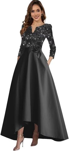 Velvet Sequin Mother of The Bride Dresses for Women Satin 3D Flower Long Sleeve Formal Evening Gown with Pocket in Saudi Arabia
