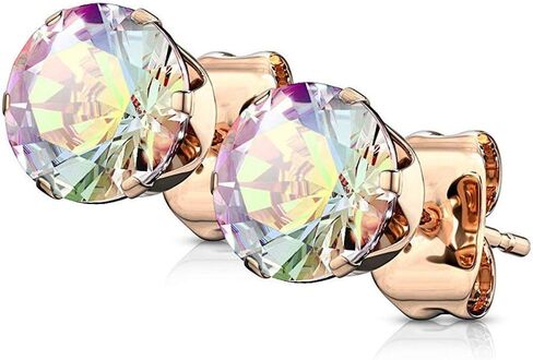 Pair of Rose Gold IP Over 316L Stainless Steel Stud Earring with Round CZ in Saudi Arabia