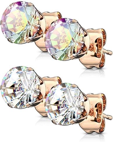 Pair of Rose Gold IP Over 316L Stainless Steel Stud Earring with Round CZ in Saudi Arabia