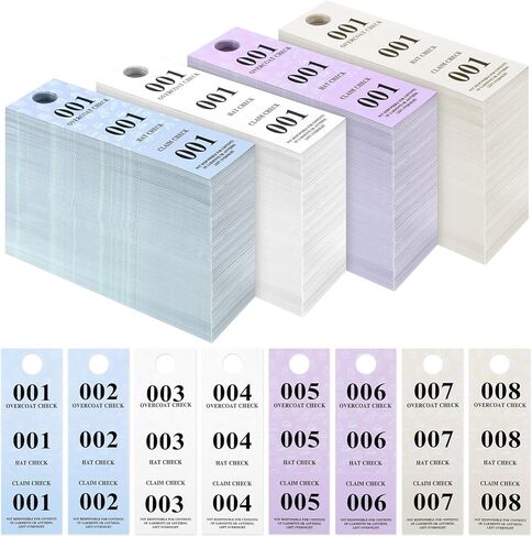 2000 قطعة من المعطف والقبعة، تذاكر التحقق من التذاكر، معطف ورقي ملون، أرقام معطف الغرفة، علامات التحقق من تذكرة المطالبة، أزرق وردي أصفر وأبيض in Kuwait