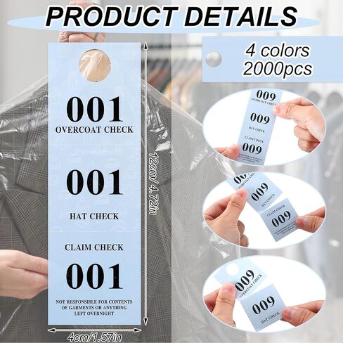2000 قطعة من المعطف والقبعة، تذاكر التحقق من التذاكر، معطف ورقي ملون، أرقام معطف الغرفة، علامات التحقق من تذكرة المطالبة، أزرق وردي أصفر وأبيض in Kuwait