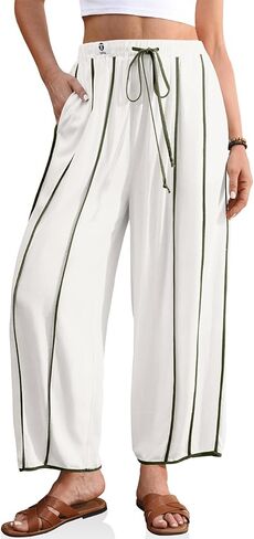 TARSE Womens Linen Harem Pants Loose Casual Wide Leg Summer Boho Beach Travel Vacation Palazzo Pants with Pockets in Kuwait