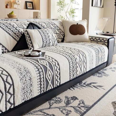 أغطية أريكة Boho Fuzzy للأريكة قابلة للغسل، أغطية أريكة قطيفة ناعمة للأريكة المقسمة، غطاء حامي أثاث الجاكار غير القابل للانزلاق للكلاب والأطفال والحيوانات الأليفة (رمادي، 28 بوصة × 47 بوصة) in Kuwait