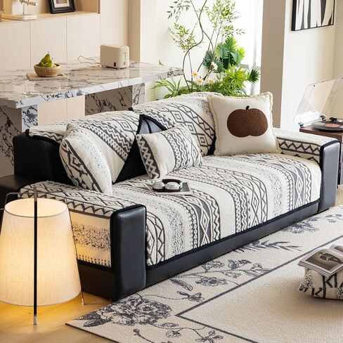 أغطية أريكة Boho Fuzzy للأريكة قابلة للغسل، أغطية أريكة قطيفة ناعمة للأريكة المقسمة، غطاء حامي أثاث الجاكار غير القابل للانزلاق للكلاب والأطفال والحيوانات الأليفة (رمادي، 28 بوصة × 47 بوصة) in Kuwait