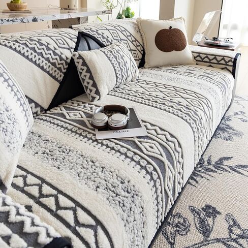 أغطية أريكة Boho Fuzzy للأريكة قابلة للغسل، أغطية أريكة قطيفة ناعمة للأريكة المقسمة، غطاء حامي أثاث الجاكار غير القابل للانزلاق للكلاب والأطفال والحيوانات الأليفة (رمادي، 28 بوصة × 47 بوصة) in Kuwait