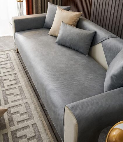 vctops Waterproof Non Slip Sofa Couch Cover Luxury Faux PU Leather Sectional Couch Covers Solid Color Furniture Protector Slipcover for Dogs, Children, Pets Sofa Slipcover (Dark Grey,36"x94") in Saudi Arabia