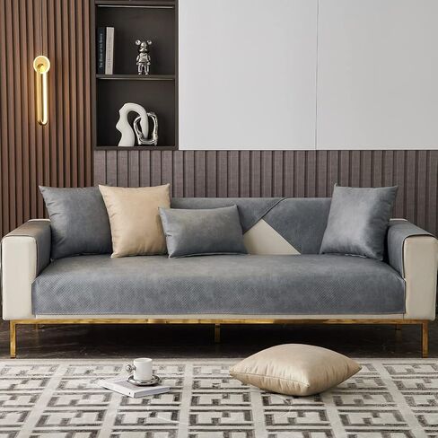vctops Waterproof Non Slip Sofa Couch Cover Luxury Faux PU Leather Sectional Couch Covers Solid Color Furniture Protector Slipcover for Dogs, Children, Pets Sofa Slipcover (Dark Grey,36"x94") in Saudi Arabia