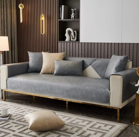 vctops Waterproof Non Slip Sofa Couch Cover Luxury Faux PU Leather Sectional Couch Covers Solid Color Furniture Protector Slipcover for Dogs, Children, Pets Sofa Slipcover (Dark Grey,36"x94") in Saudi Arabia