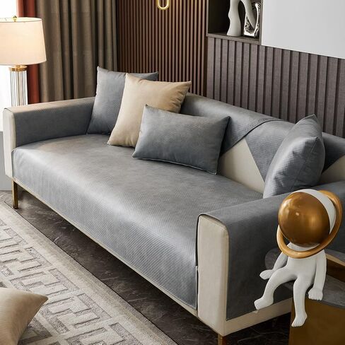 vctops Waterproof Non Slip Sofa Couch Cover Luxury Faux PU Leather Sectional Couch Covers Solid Color Furniture Protector Slipcover for Dogs, Children, Pets Sofa Slipcover (Dark Grey,36"x94") in Saudi Arabia