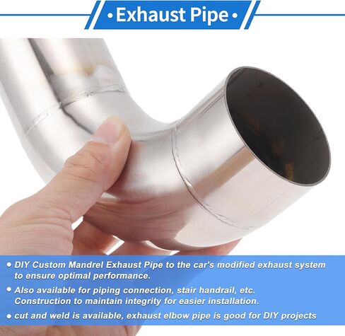 2.25" OD 90 Degrees Mandrel Bend Elbow T304 Stainless Steel Exhaust Tube Pipe Piping Surface Polishing Silver Tone in Saudi Arabia