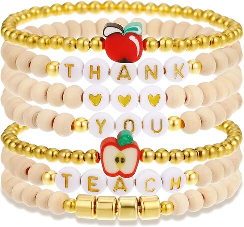 BROCC 7 قطع هدايا تقدير المعلم للنساء والرجال، سوار خشبي مطرز من الطين المرن، هدايا للمعلمين مجموعة أساور مرنة قابلة للتكديس in Kuwait