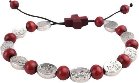 Needzo Red Cross Divine Mercy Rosary Bracelet, Adjustable and Stretchy, Inspirational Faith Accessory, 7 Inches (Pack of 2) in Saudi Arabia