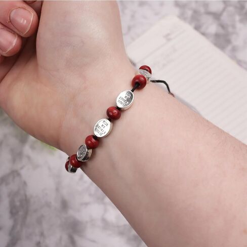 Needzo Red Cross Divine Mercy Rosary Bracelet, Adjustable and Stretchy, Inspirational Faith Accessory, 7 Inches (Pack of 2) in Saudi Arabia