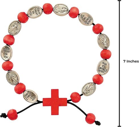 Needzo Red Cross Divine Mercy Rosary Bracelet, Adjustable and Stretchy, Inspirational Faith Accessory, 7 Inches (Pack of 2) in Saudi Arabia