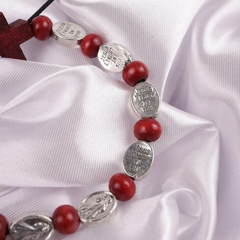 Needzo Red Cross Divine Mercy Rosary Bracelet, Adjustable and Stretchy, Inspirational Faith Accessory, 7 Inches (Pack of 2) in Saudi Arabia