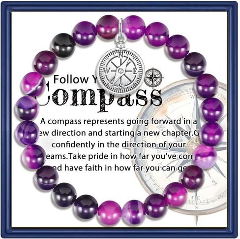 MollyQueen Compass Bracelet Coworker Leaving Gifts for Women Goodbye Gifts for Coworkers Farewell Gifts Natural Stone Bead Bracelet in Saudi Arabia