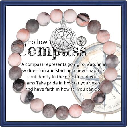 MollyQueen Compass Bracelet Coworker Leaving Gifts for Women Goodbye Gifts for Coworkers Farewell Gifts Natural Stone Bead Bracelet in Saudi Arabia