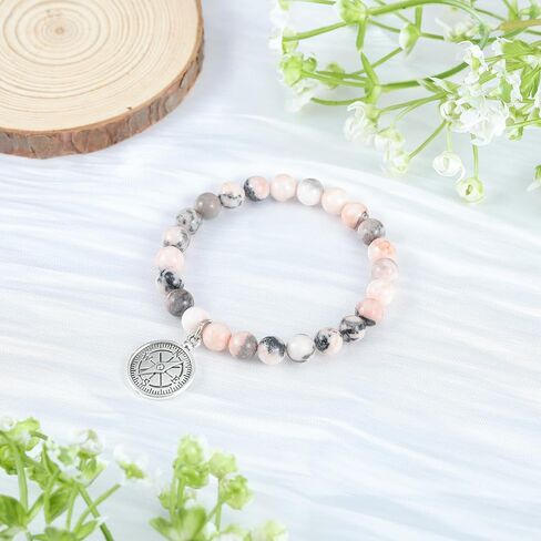 MollyQueen Compass Bracelet Coworker Leaving Gifts for Women Goodbye Gifts for Coworkers Farewell Gifts Natural Stone Bead Bracelet in Saudi Arabia