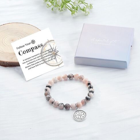 MollyQueen Compass Bracelet Coworker Leaving Gifts for Women Goodbye Gifts for Coworkers Farewell Gifts Natural Stone Bead Bracelet in Saudi Arabia