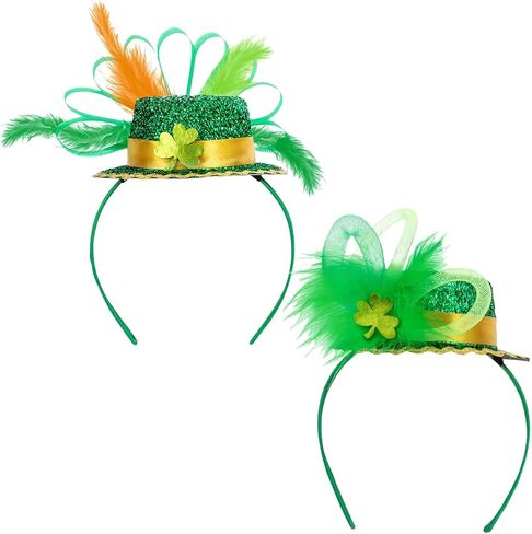 St Patricks Day Leprechaun Hat Headbands 2Pcs Green Mini Top Hat Headband Irish Headbands for St Patricks Halloween Costume Accessory in Saudi Arabia