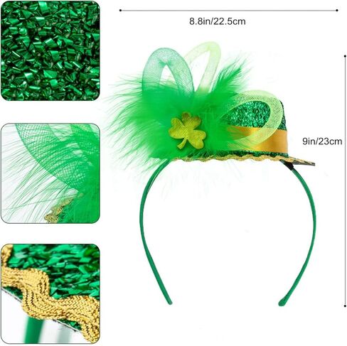 St Patricks Day Leprechaun Hat Headbands 2Pcs Green Mini Top Hat Headband Irish Headbands for St Patricks Halloween Costume Accessory in Saudi Arabia