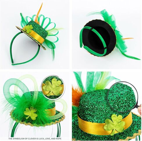 St Patricks Day Leprechaun Hat Headbands 2Pcs Green Mini Top Hat Headband Irish Headbands for St Patricks Halloween Costume Accessory in Saudi Arabia