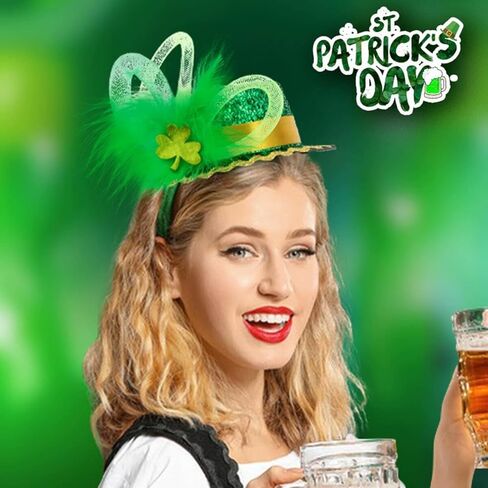 St Patricks Day Leprechaun Hat Headbands 2Pcs Green Mini Top Hat Headband Irish Headbands for St Patricks Halloween Costume Accessory in Saudi Arabia
