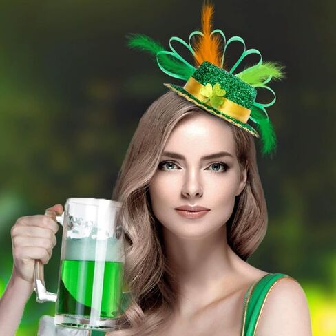 St Patricks Day Leprechaun Hat Headbands 2Pcs Green Mini Top Hat Headband Irish Headbands for St Patricks Halloween Costume Accessory in Saudi Arabia