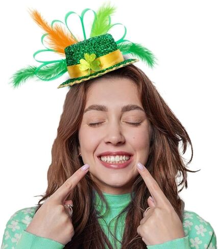 St Patricks Day Leprechaun Hat Headbands 2Pcs Green Mini Top Hat Headband Irish Headbands for St Patricks Halloween Costume Accessory in Saudi Arabia