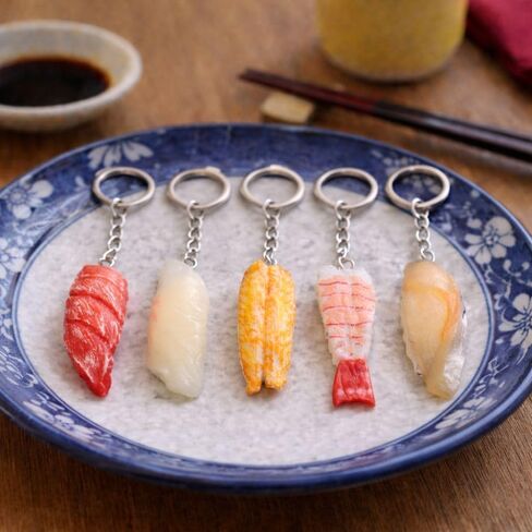 12PC Sushi Keychains Cute Unique Japanese Fake Shrimp Seafood Cool Stuff Purse Chain Kawaii Key Charm Perfect For Mini Purse Bag Accessories Decoration Bulk Gifts For Friends Coworkers Teachers in Saudi Arabia