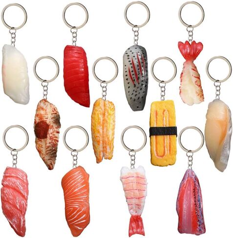 12PC Sushi Keychains Cute Unique Japanese Fake Shrimp Seafood Cool Stuff Purse Chain Kawaii Key Charm Perfect For Mini Purse Bag Accessories Decoration Bulk Gifts For Friends Coworkers Teachers in Saudi Arabia
