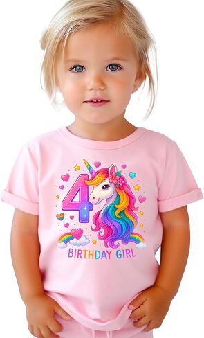 4th Birthday Unicorn Shirt for Girls Rainbow Horse Party Theme Four Year Old Graphic Tee in Saudi Arabia