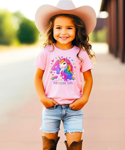 4th Birthday Unicorn Shirt for Girls Rainbow Horse Party Theme Four Year Old Graphic Tee in Saudi Arabia