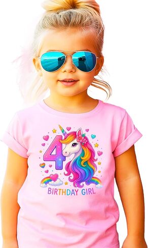 4th Birthday Unicorn Shirt for Girls Rainbow Horse Party Theme Four Year Old Graphic Tee in Saudi Arabia