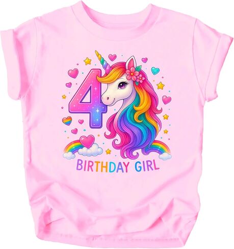 4th Birthday Unicorn Shirt for Girls Rainbow Horse Party Theme Four Year Old Graphic Tee in Saudi Arabia