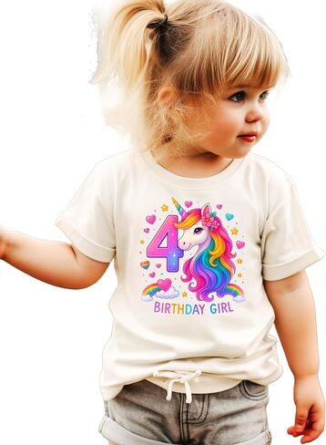 4th Birthday Unicorn Shirt for Girls Rainbow Horse Party Theme Four Year Old Graphic Tee in Saudi Arabia