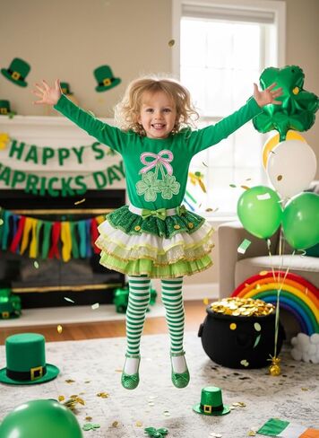 Toddler Girls St Patrick's Day Shirt Lucky Clover Shamrock Sequin T-Shirt Long Sleeve Tops 2-8 Years in Saudi Arabia