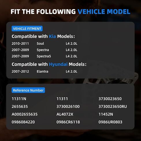 11311N Alternator Replacement Compatible with 2007-2012 Hyundai Elantra 2.0L, Kia Soul, Spectra, Spectra5, High Output Alternator Replace 3730023650 2655635 3730023650RU 11452N in Kuwait