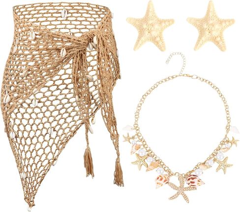 YARIEW Mermaid Costume Women Mermaid Accessories Set Crochet Skirt Starfish Shell Necklace Hair Clips for Birthday decorations Beach Summer Outfit in Saudi Arabia